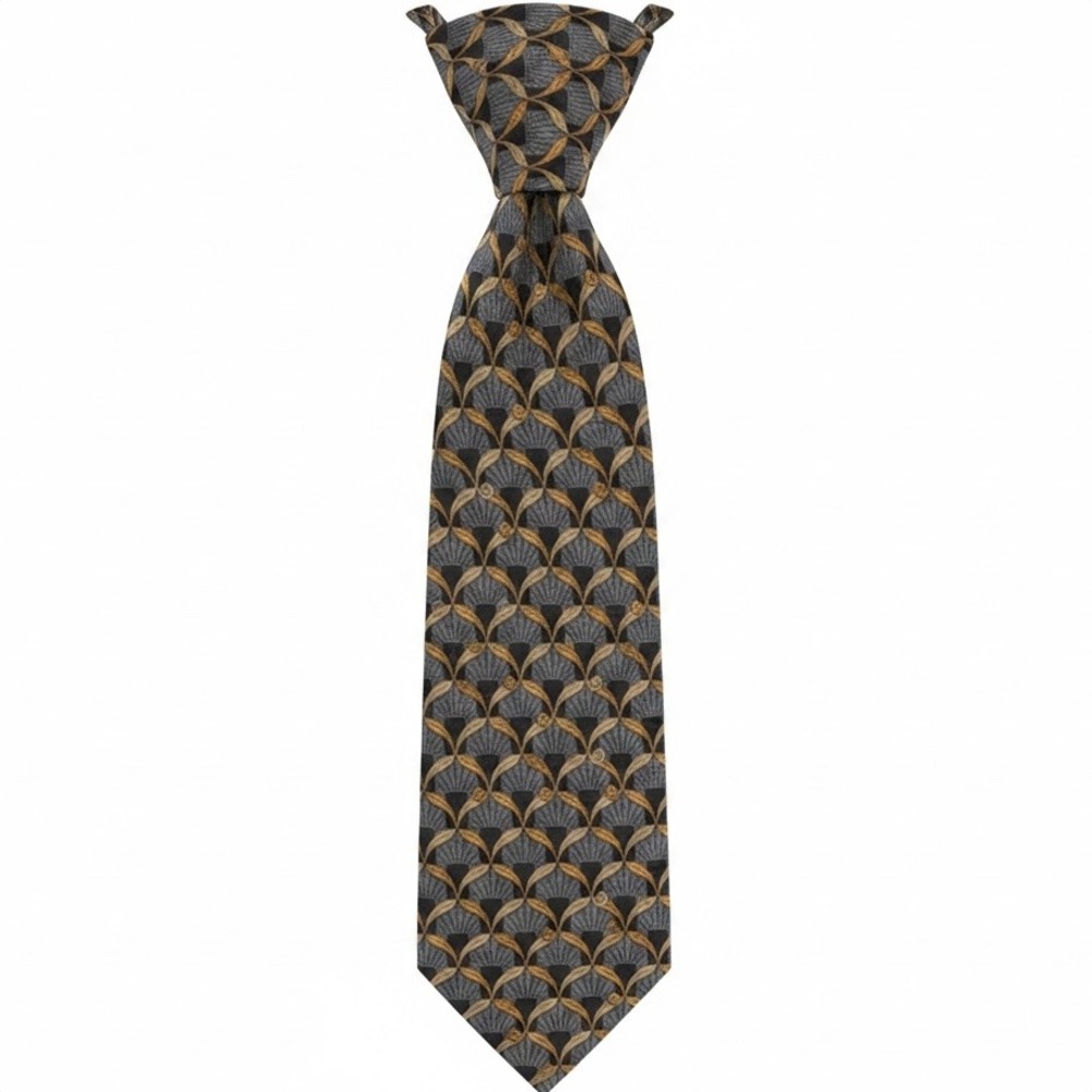 Ermenegildo Zegna Silk Tie Gray Black Gold Geometric Fan Pattern Made in Italy